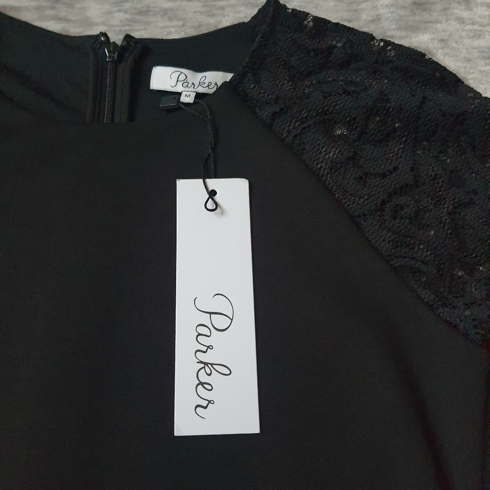 Parker Lace Short Sleeve Dress Fit and Flare Skater Lace Sides Size M NWT $242 - Picture 4 of 15